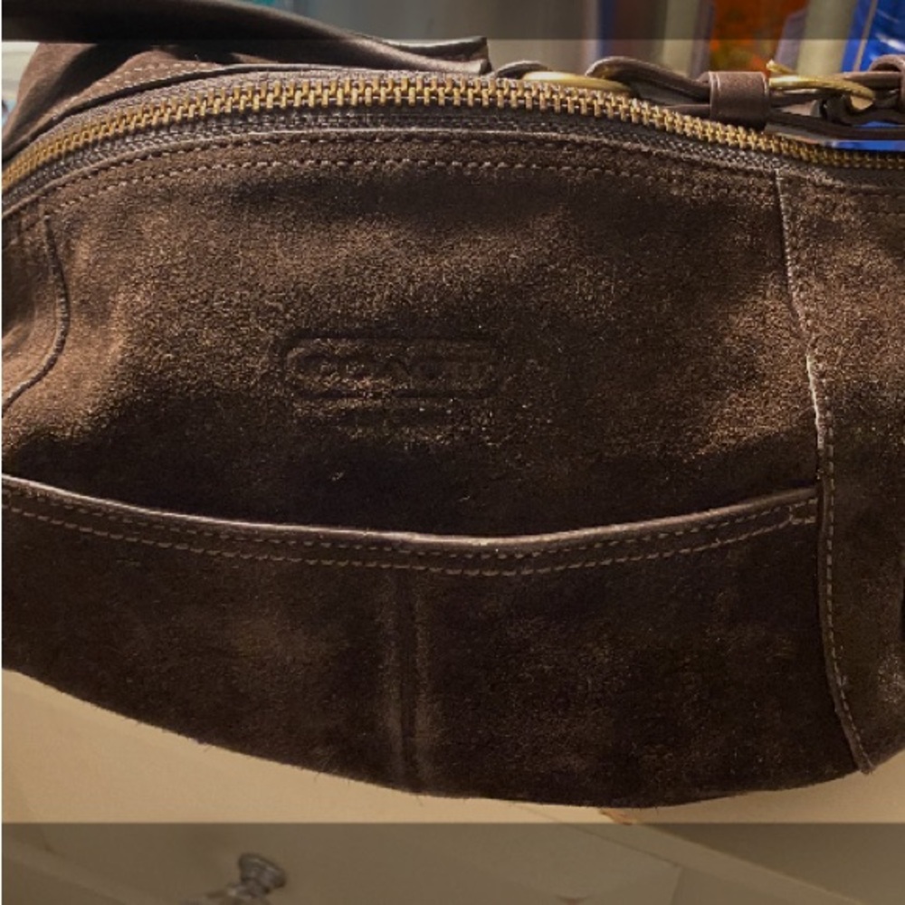 Coach Dark Brown Suede Hobo Shoulder Bag